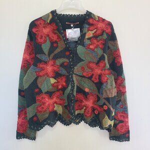 NWT Peruvian Connection 100% Pima Cotton Long Sleeve Floral Button Cardigan XL